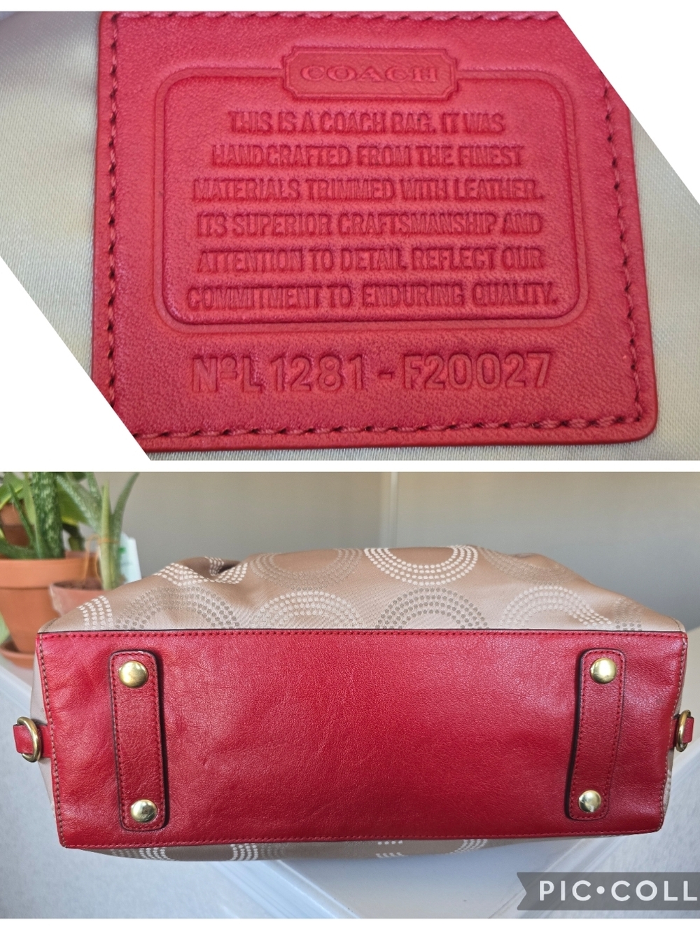 Coach Ashley Dotted Op Art Beige Red Carryall Satchel #F20027 - Picture 3 of 16